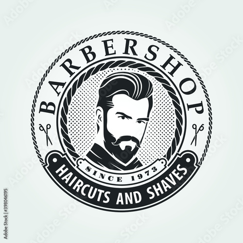 Barbershop logo, poster, banner template with Bearded men. Vector illustration