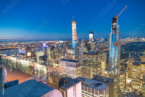 NEW YORK CITY - DECEMBER 7  2018  Night skyline of Midtown Manhattan  aerial view at night