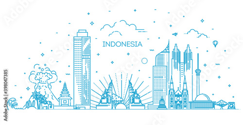 Indonesia Cityscape with Landmarks. Vector illustration