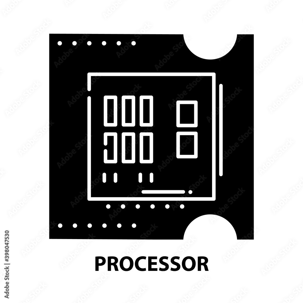 processor symbol icon, black vector sign with editable strokes, concept illustration