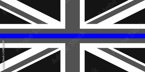 A grayscale and blue Union Jack Flag in memorial of Police Officers that have died in the line of duty photo