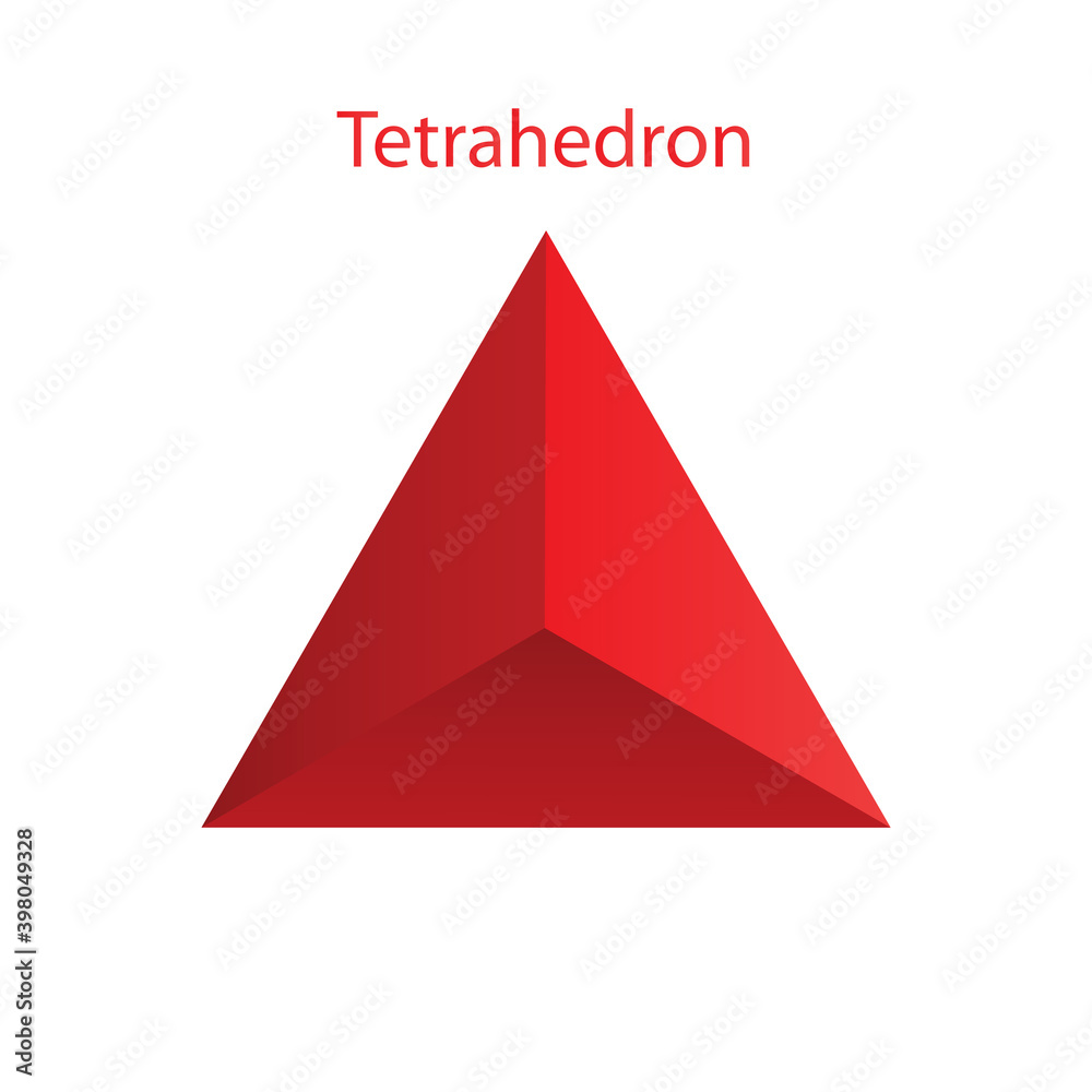 Vector red tetrahedron with gradients for game, icon, package design or logo. One of regular polyhedra isolated on white background. Minimalist style. Platonic solid Vector red tetrahedron with gradients for game, icon, package design or logo. One of regular polyhedra isolated on white background. Minimalist style. Platonic solid