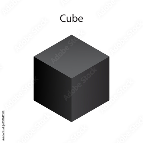 Vector black cube with gradients for game, icon, packaging design or logo. Vector cube icon isolated on white background. Minimalist style abstract cube icon.