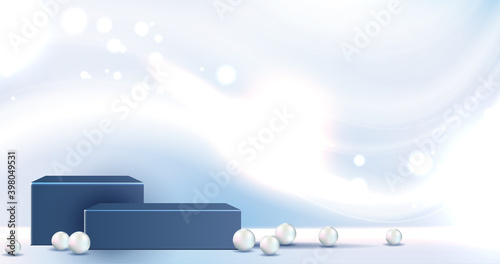 Cosmetic background for product, branding and packaging presentation. geometry form square molding on podium stage with shadow of leaf background. vector design EPS10.