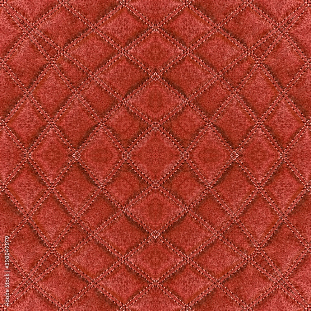 Red leather texture with stitched rhombuses	