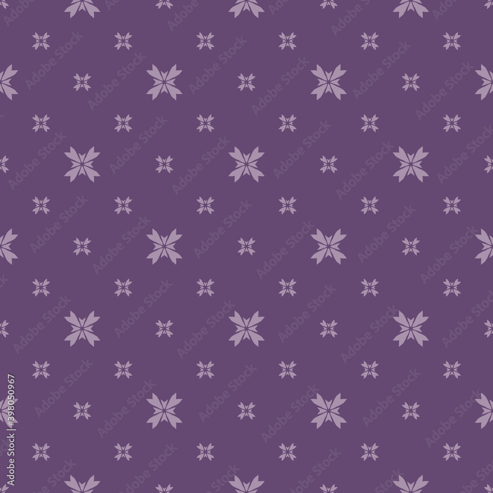 Vector minimalist floral texture. Geometric seamless pattern with small flower silhouettes, crosses. Vector abstract background. Simple purple ornament. Elegant repeat design for wallpapers, textile Vector minimalist floral texture. Geometric seamless pattern with small flower silhouettes, crosses. Vector abstract background. Simple purple ornament. Elegant repeat design for wallpapers, textile