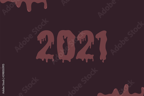 Happy new year 2021 template. Design for banner, greeting cards, or print. text 2021 horror theme, Vector illustration.