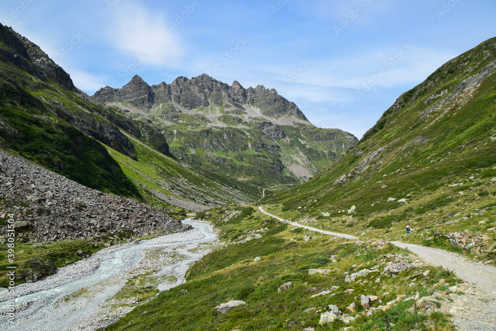 Trekking on a summer day in Montafon Valley, Vorarlberg Austria