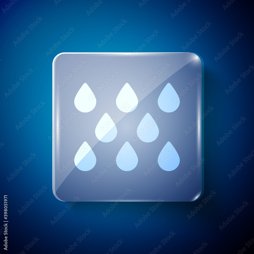 White Water drop icon isolated on blue background. Square glass panels. Vector. White Water drop icon isolated on blue background. Square glass panels. Vector.