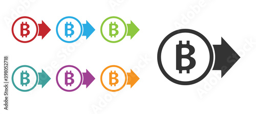 Black Cryptocurrency coin Bitcoin icon isolated on white background. Physical bit coin. Blockchain based secure crypto currency. Set icons colorful. Vector.