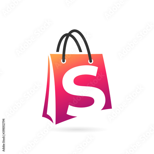 shopping bag icon with letter s concept