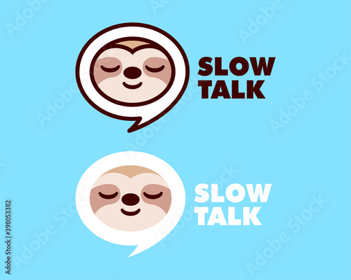 SLOTH HEAD IN A CONVERSATION BOX SHAPE CARTOON LOGO