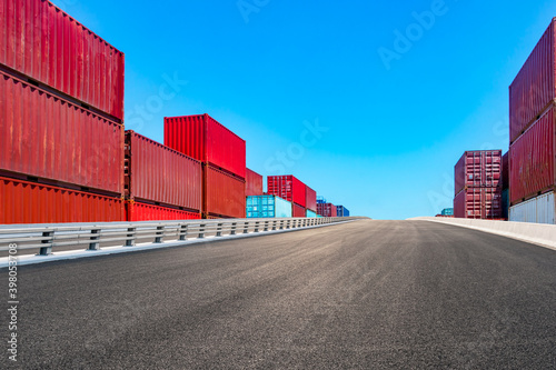 Stack of containers box, Cargo freight ship for import export logistics business