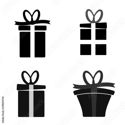 Set gift box icons, graphic design template. Christmas present, Xmas symbols. Birthday surprise, vector illustration
