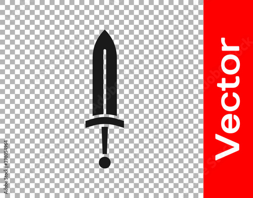 Black Medieval sword icon isolated on transparent background. Medieval weapon. Vector.