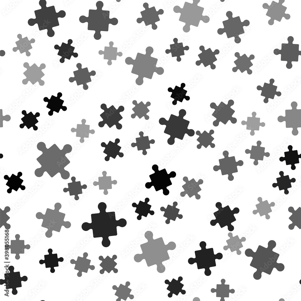 Black Puzzle pieces toy icon isolated seamless pattern on white background. Vector. Black Puzzle pieces toy icon isolated seamless pattern on white background. Vector.