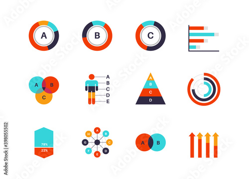 Wallpaper Mural Analytics workflow visualization. Timeline and flowchart infographic elements, data analysis chart, business presentation objects, structure progress and process icons vector set Torontodigital.ca