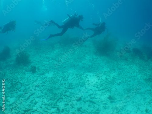 underwater scuba diver   ship Wreck   Caribbean sea