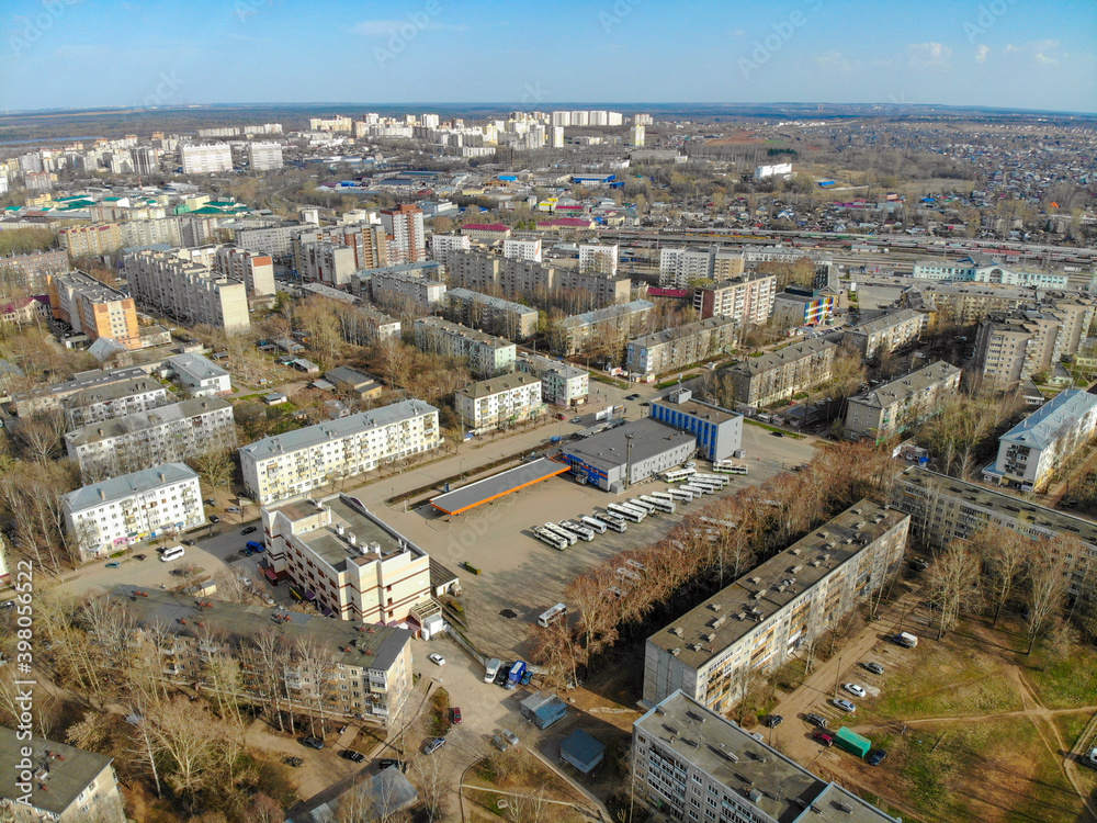 Aerial view of the bus station of the city of Kirov (Russia)