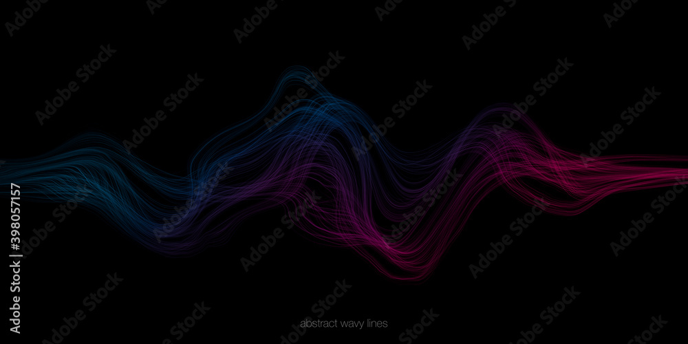 Abstract wave lines dynamic flowing colorful light isolated on black background in concept music, technology, science Abstract wave lines dynamic flowing colorful light isolated on black background in concept music, technology, science