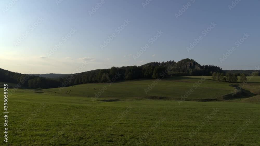 Drone flight over Saxon switzerland national park with Bastei during summer with elbe river Drone flight over Saxon switzerland national park with Bastei during summer with elbe river