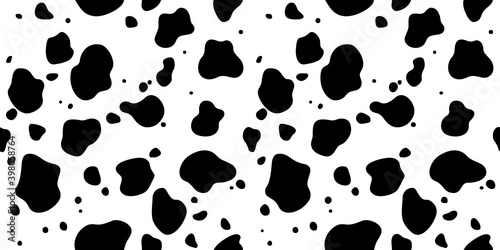 Cow Skin Seamless Pattern. Animal Fur Texture in Vector. Black and White Background for Print and Banners