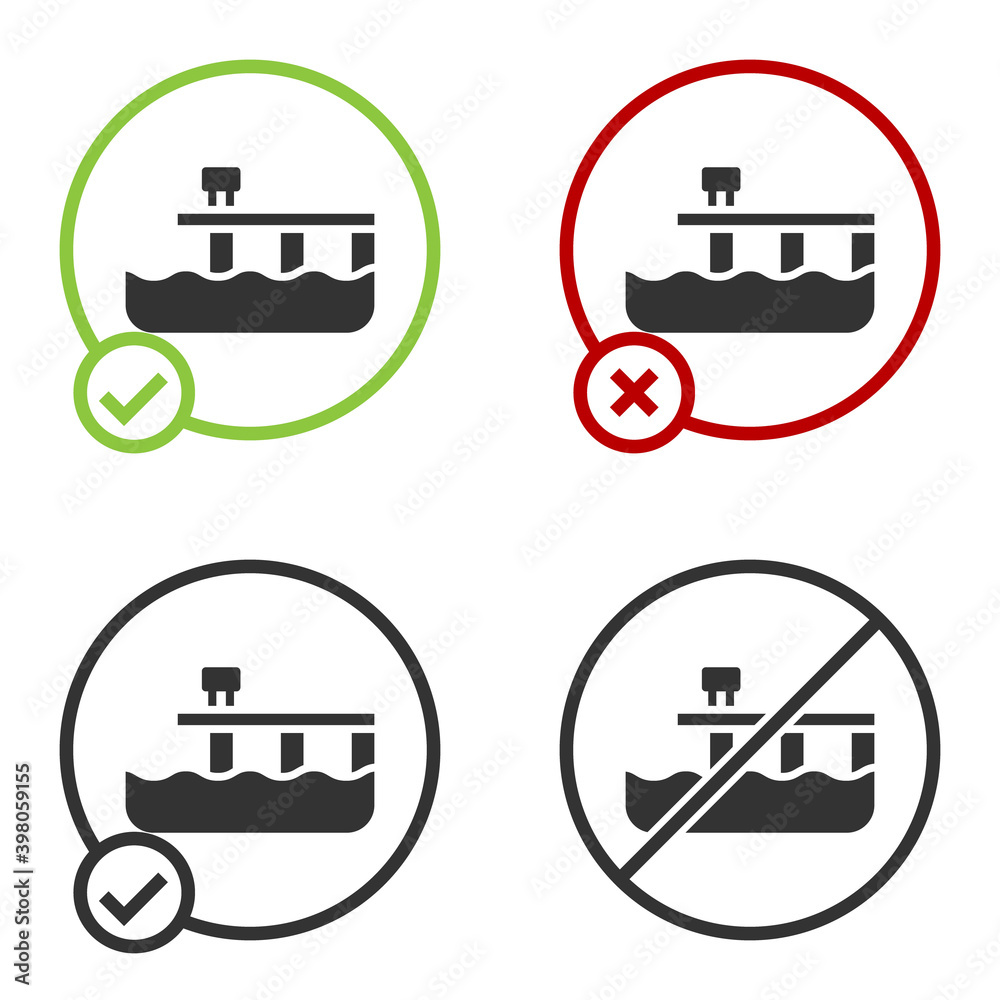 Black Beach pier dock icon isolated on white background. Circle button. Vector. Black Beach pier dock icon isolated on white background. Circle button. Vector.