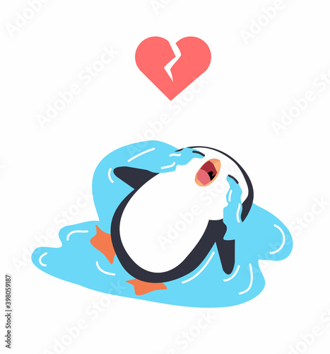 Cute penguin crying broken heart  concept