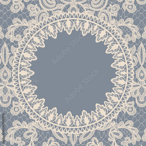 Template of greeting or wedding invitation card with lace frame