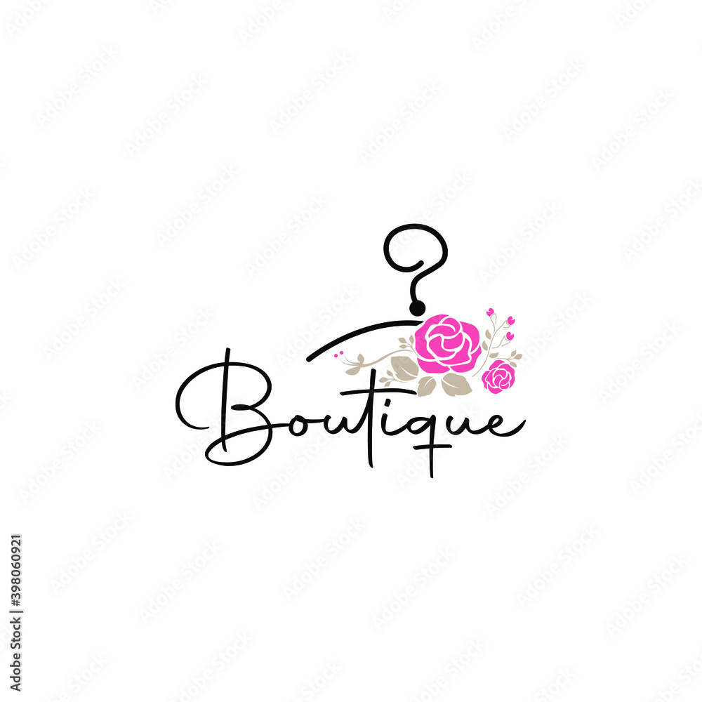 Coat hanger concept with flowers for a boutique logo template. Stock ...