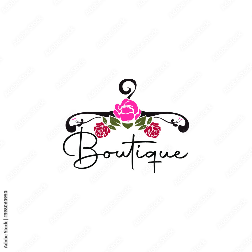 Coat hanger concept with flowers for a boutique logo template.