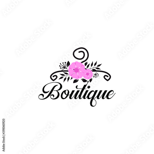 Coat hanger concept with flowers for a boutique logo template.