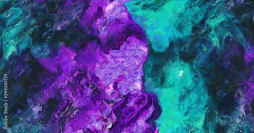 Naklejka premium Layers of purple and turquoise paint. Fractal art. Abstract background