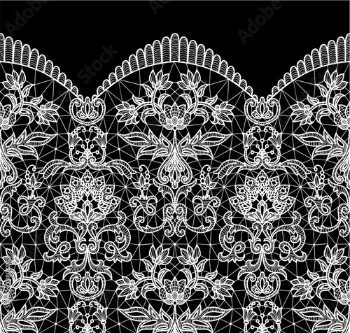 Horizontally seamless black lace border background with floral pattern