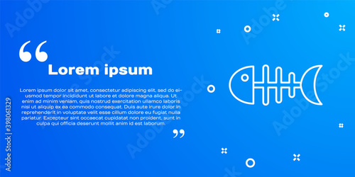 White line Fish skeleton icon isolated on blue background. Fish bone sign. Vector.