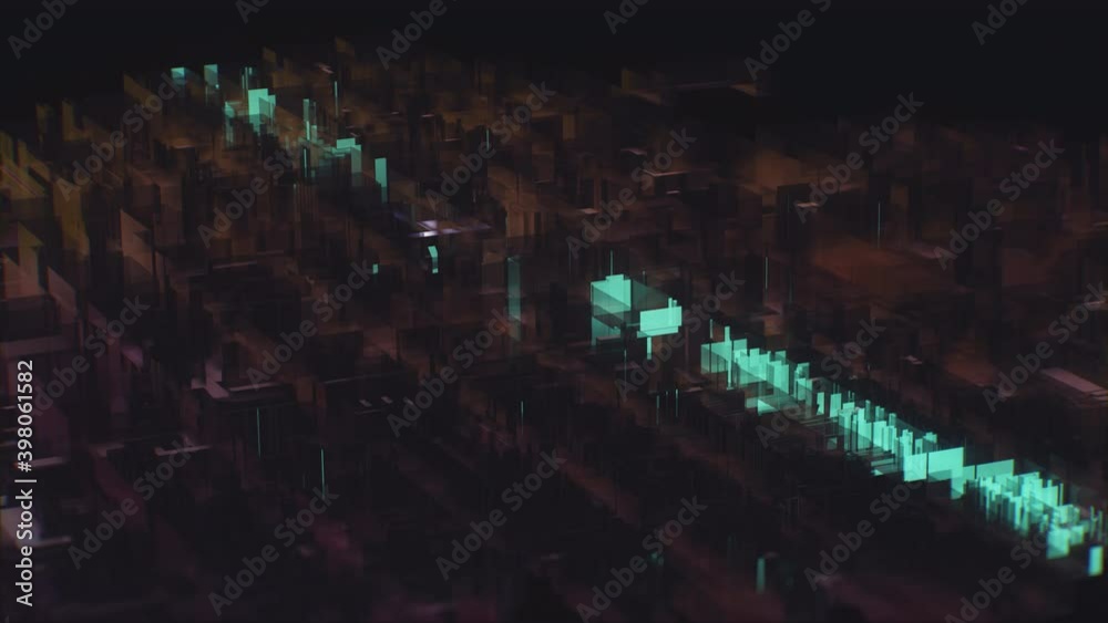 Dark abstract city hologram with green powerful ray. Midtown Manhattan, United States. Digital 3D-Rendered animation. 4K, 3840x2160 Dark abstract city hologram with green powerful ray. Midtown Manhattan, United States. Digital 3D-Rendered animation. 4K, 3840x2160