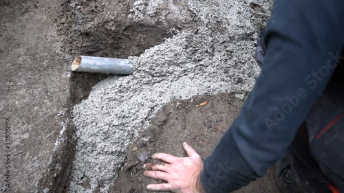 Close up of working with fresh concrete