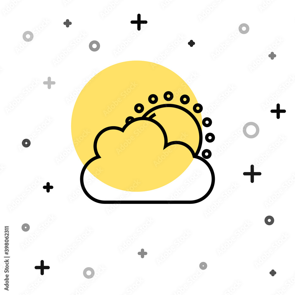 Black line Sun and cloud weather icon isolated on white background. Random dynamic shapes. Vector. Black line Sun and cloud weather icon isolated on white background. Random dynamic shapes. Vector.