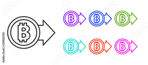 Black line Cryptocurrency coin Bitcoin icon isolated on white background. Physical bit coin. Blockchain based secure crypto currency. Set icons colorful. Vector.
