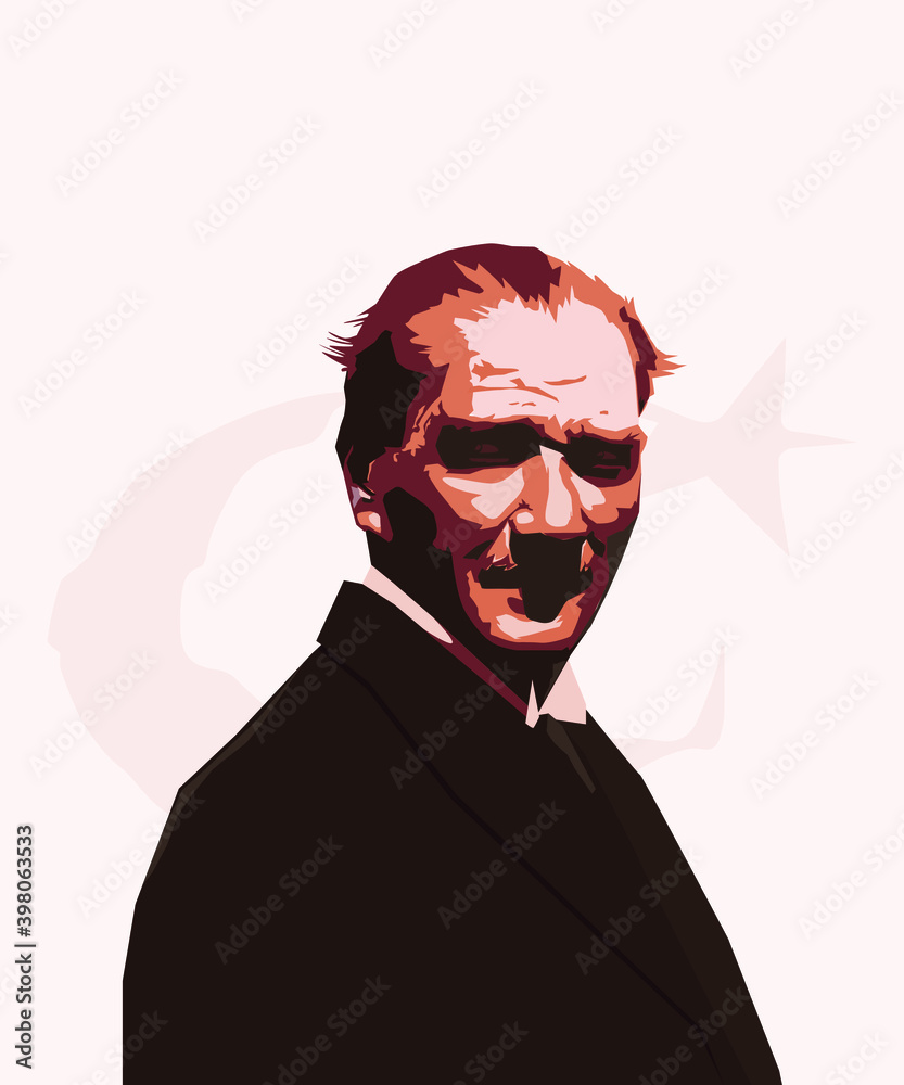 Vetor de Portrait of Mustafa Kemal Ataturk the founder of Republic of ...