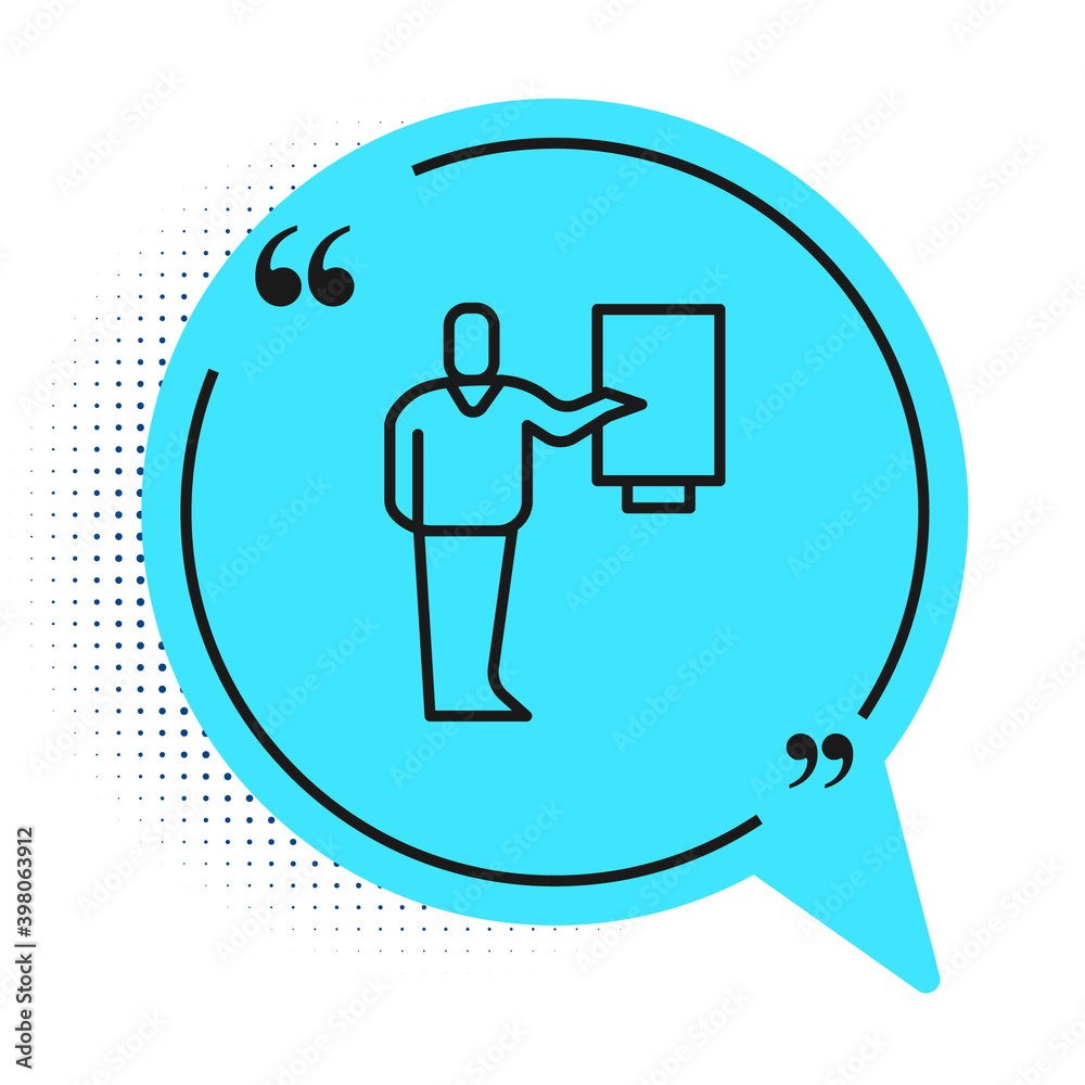 Black line Museum guide icon isolated on white background. Blue speech bubble symbol. Vector.
