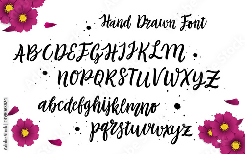 Vector hand drawn alphabet isolated on white background. Brush painted letters. Decorative artistic font. Black letters.	