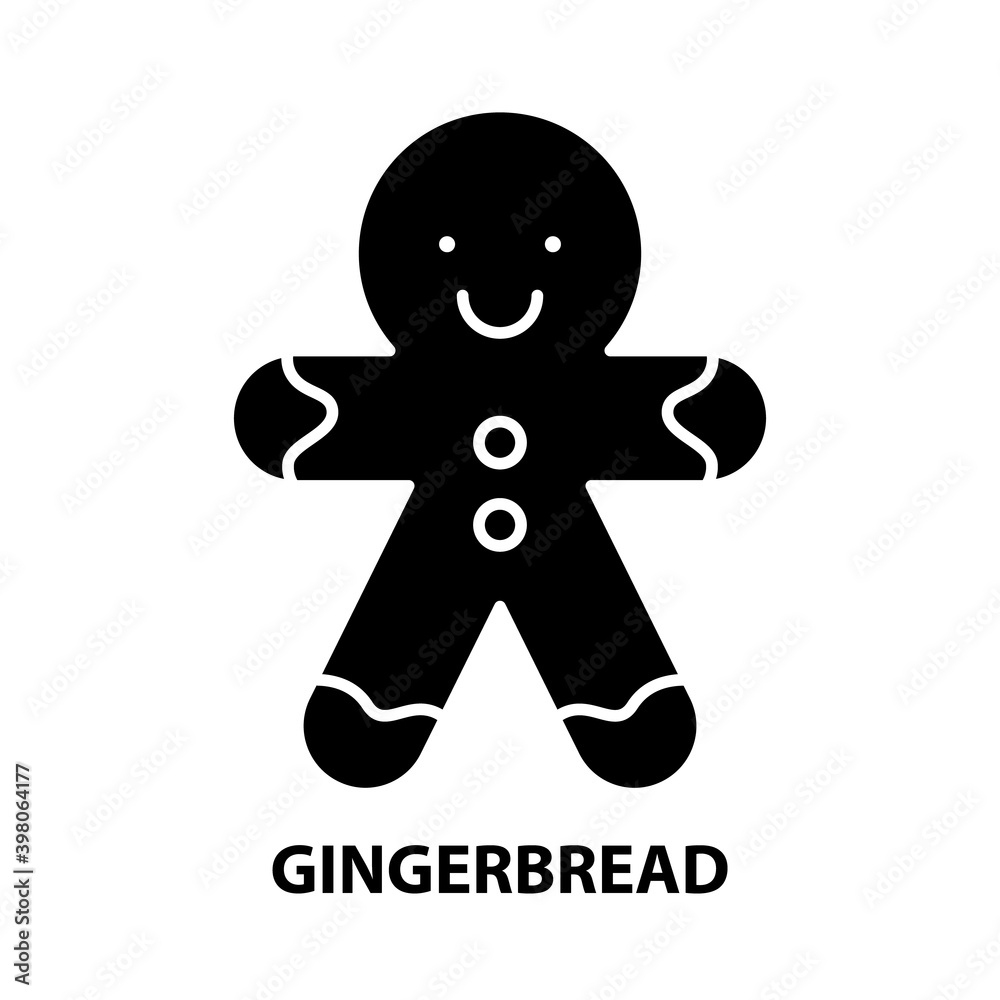 gingerbread icon, black vector sign with editable strokes, concept illustration gingerbread icon, black vector sign with editable strokes, concept illustration