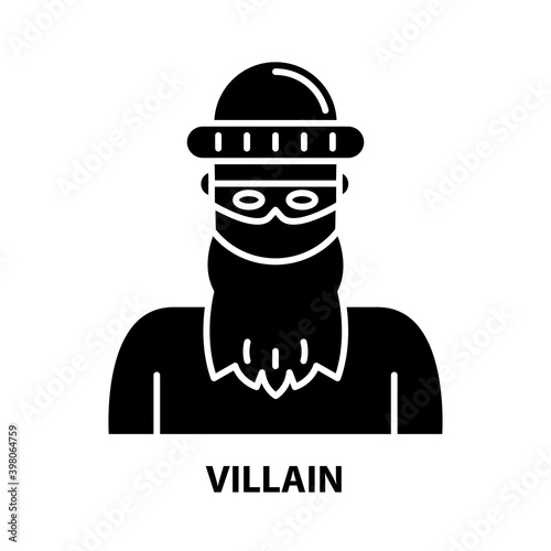 villain icon, black vector sign with editable strokes, concept illustration