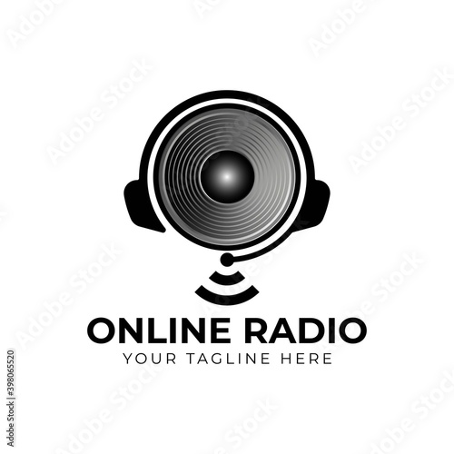 Online Radio Logo design using sound speaker and Headphone icon