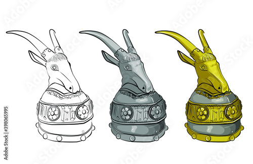 Skanderbeg medieval helmet, goat head, vector