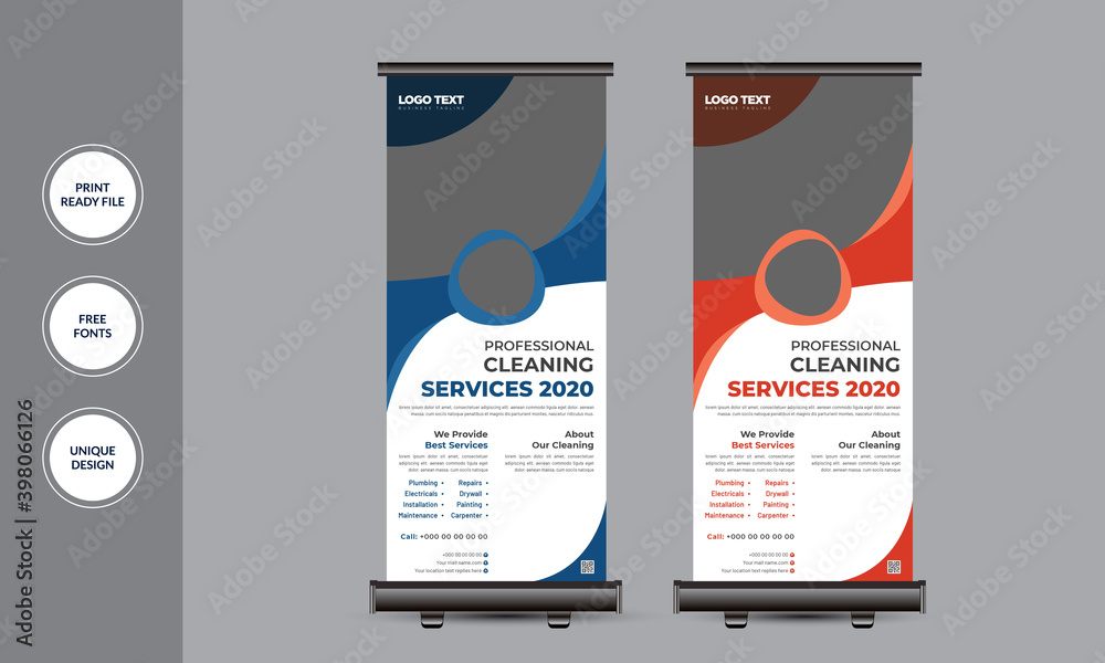 Cleaning service Roll Up Banner. Standee Design Template. Vector ...