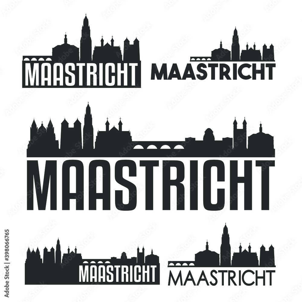 Maastricht Netherlands Flat Icon Skyline Vector Silhouette Design Set Logos.