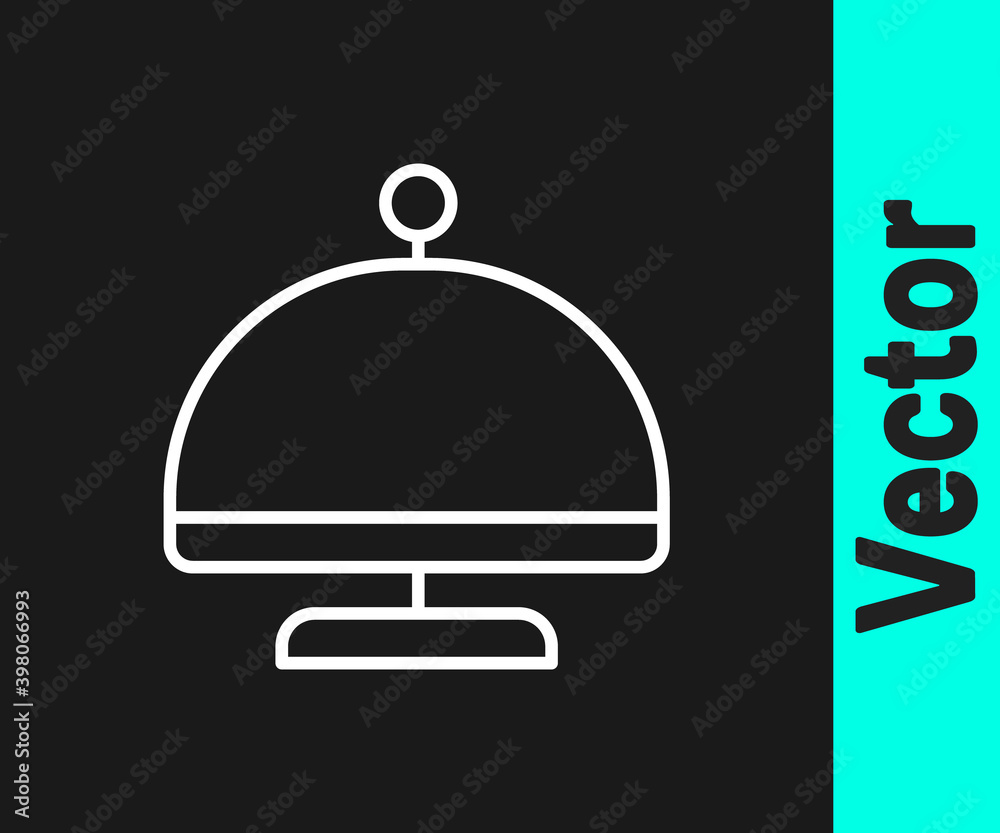White line Covered with a tray of food icon isolated on black background. Tray and lid sign. Restaurant cloche with lid. Vector. White line Covered with a tray of food icon isolated on black background. Tray and lid sign. Restaurant cloche with lid. Vector.