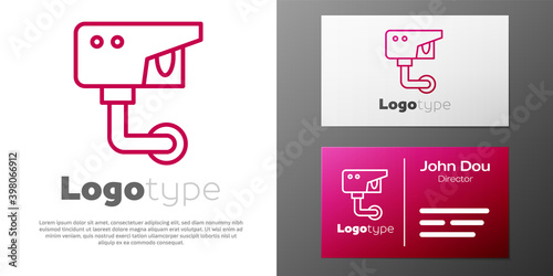 Logotype line Security camera icon isolated on white background. Logo design template element. Vector.